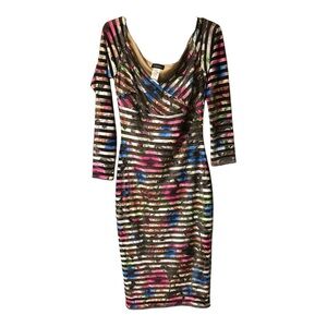 Yaya & Co Striped Floral Maximalist Pattern Long Sleeve Midi Dress Medium
